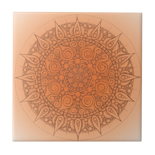 Nätt orange orientalisk design kakelplatta (Framsidan)