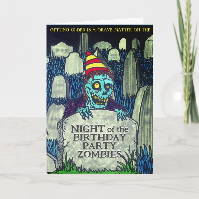 Natt på Födelsedagsfesten Zombieskort Kort (Framsida)