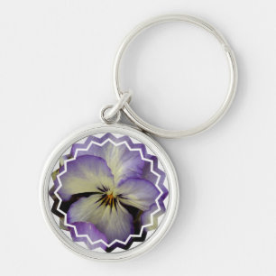 Nätt Pansy Keychain Rund Silverfärgad Nyckelring