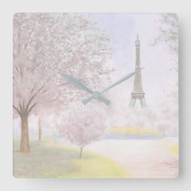 Nätt Paris i pastell Fyrkantig Klocka (Framsida)