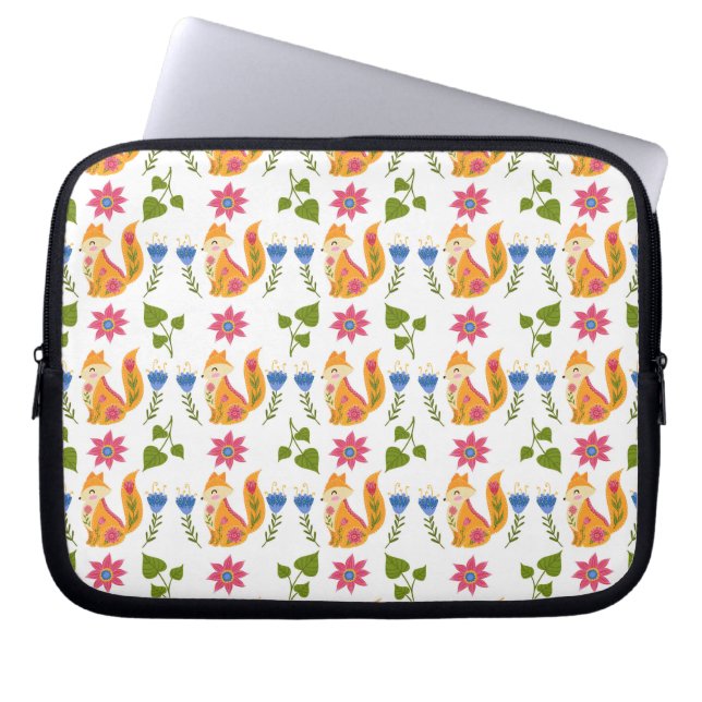 Nätt pastellfärgad rävaktig blommönster laptop fodral (Framsidan)