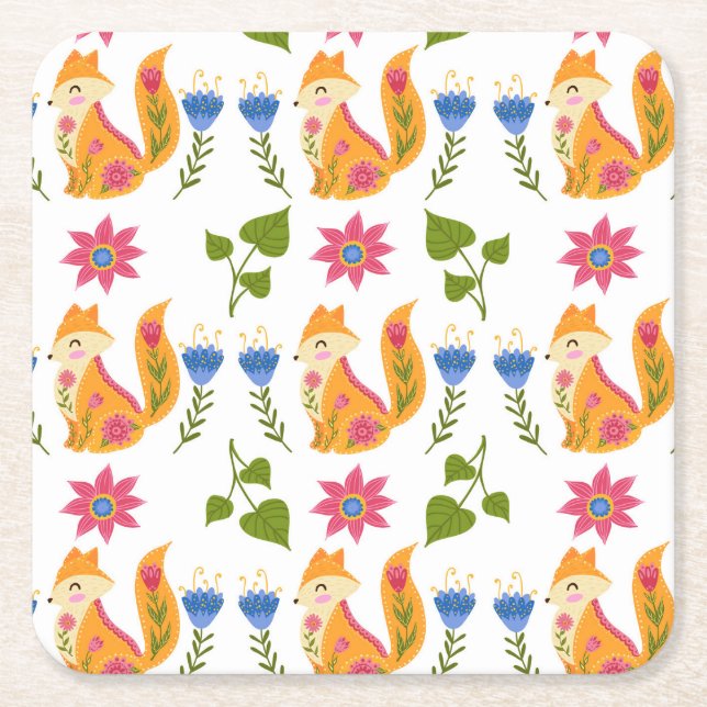 Nätt pastellfärgad rävaktig blommönster underlägg papper kvadrat (Framsidan)