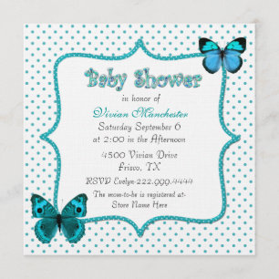 Nätt polka dots och fjärilsbaby shower inbjudningar