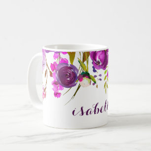 Nätt purpurfärgad vattenfärgblommigtkopp kaffemugg