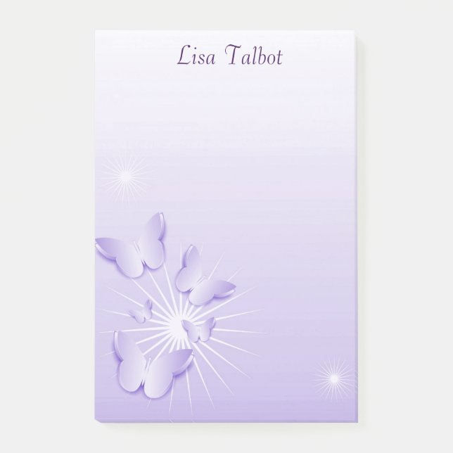 Nätt purpurfärgade fjärilar postar det noterar post-it block (Framsida)