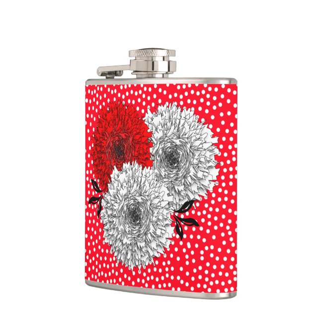 Nätt röd vit blommar, och polkaen pricker design fickplunta (Vänster)