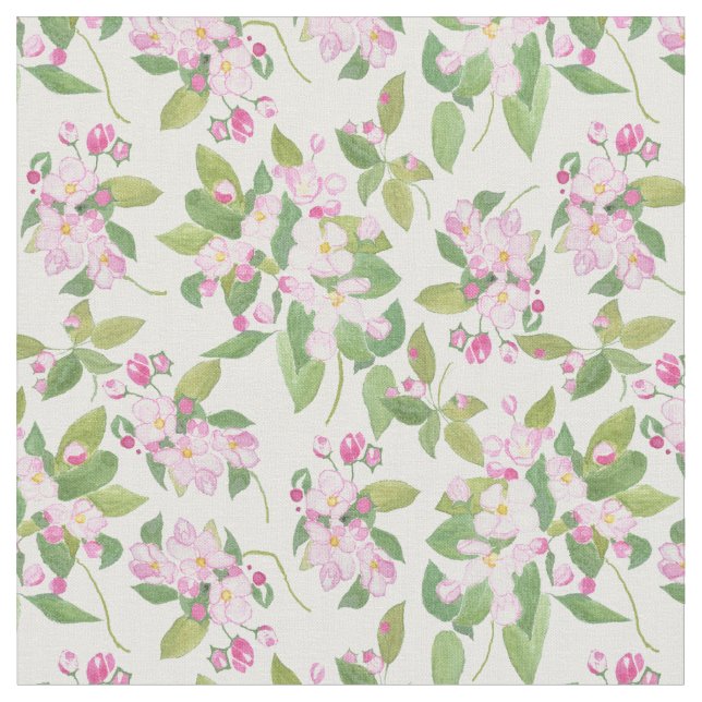 Nätt rosa Apple blommar på vitbakgrund Tyg (Närbild)