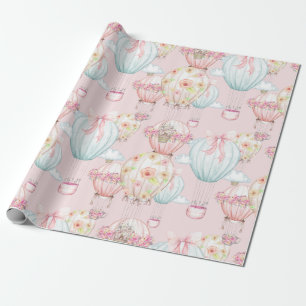 Nätt rosa blom- chic luftballonger presentpapper