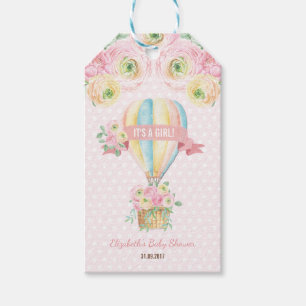 Nätt rosa blom- luftballongbaby shower presentetikett
