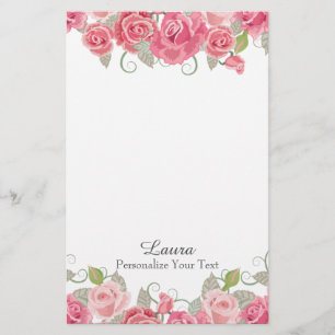 Nätt rosa blommigt brevpapper