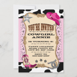 Nätt rosa Cowgirlfödelsedagsfest inbjudan
