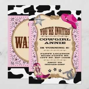 Nätt rosa Cowgirlfödelsedagsfest inbjudan
