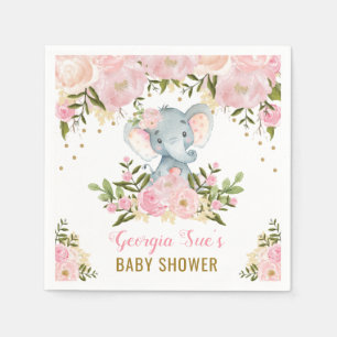 Nätt rosa elefant/kvinnlig vattenfärgblommigt pappersservett