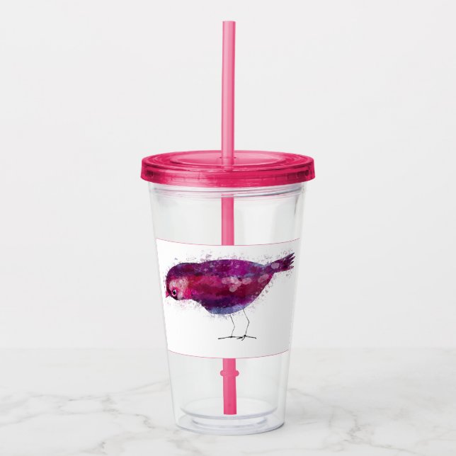 Nätt rosa fågel take away mugg (Framsida)