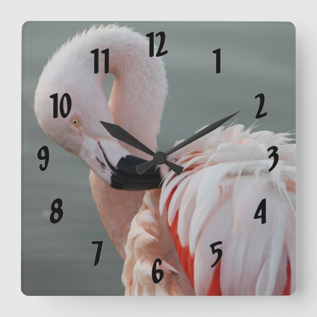 Nätt rosa Flamingo Fyrkantig Klocka (Framsida)