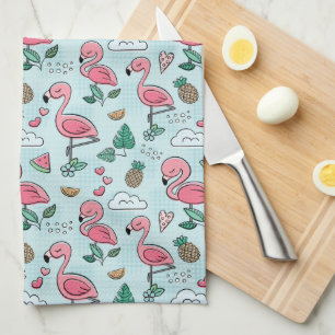 Nätt rosa Flamingoskök Kökshandduk