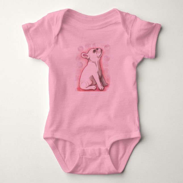 Nätt rosa fransk bulldoggbebisbodysuit tröja (Framsida)