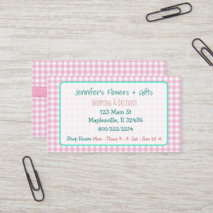 Nätt rosa gingham- & pilbågevisitkort visitkort