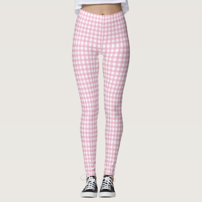 Nätt rosa Ginghamkontrollmönster Leggings (Framsida)