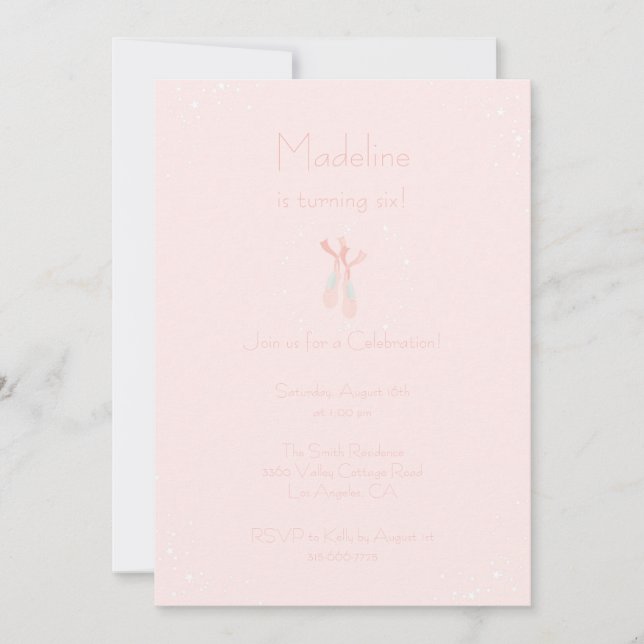 Nätt rosa inbjudan för baletttofflorfödelsedag (Framsida)