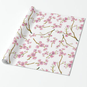 Nätt rosa körsbärsrött blommarvattenfärgmöns presentpapper
