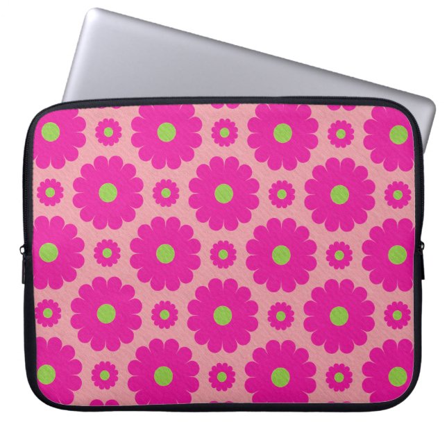 Nätt rosa laptop sleeve för blom- design (Framsidan)