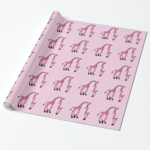 Nätt rosa mamma- & babygiraff presentpapper