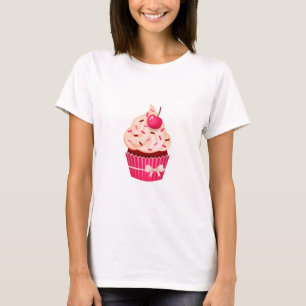 Nätt rosa muffin med stänk och körsbäret tee