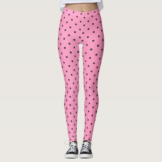 Nätt rosa och svart polka dots leggings (Framsida)