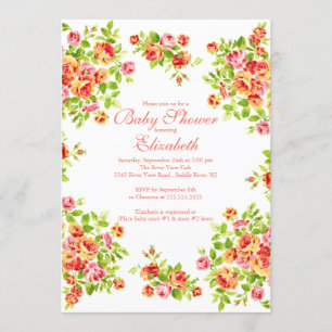 Nätt rosa persika rosa blom- BabyShower Inbjudningar