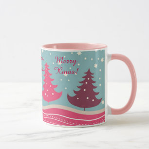 Nätt rosa Retro god julträd, flickaktigt Mugg