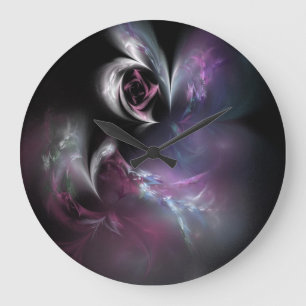 Nätt rosa rosFractal Stor Klocka