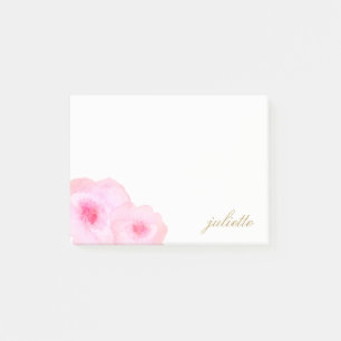 Nätt rosa vattenfärgblommapersonlig post-it block