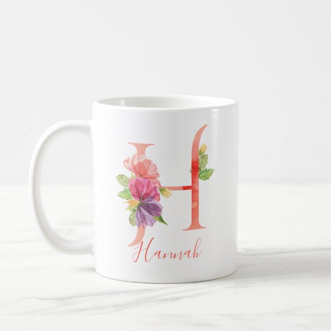 Nätt rosa vattenfärgbrev "H ", Kaffemugg (Vänster)