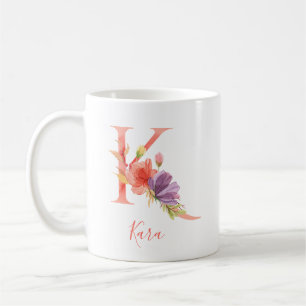 Nätt rosa vattenfärgbrev "K ", Kaffemugg