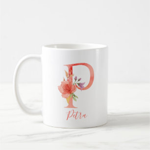 Nätt rosa vattenfärgbrev "P ", Kaffemugg