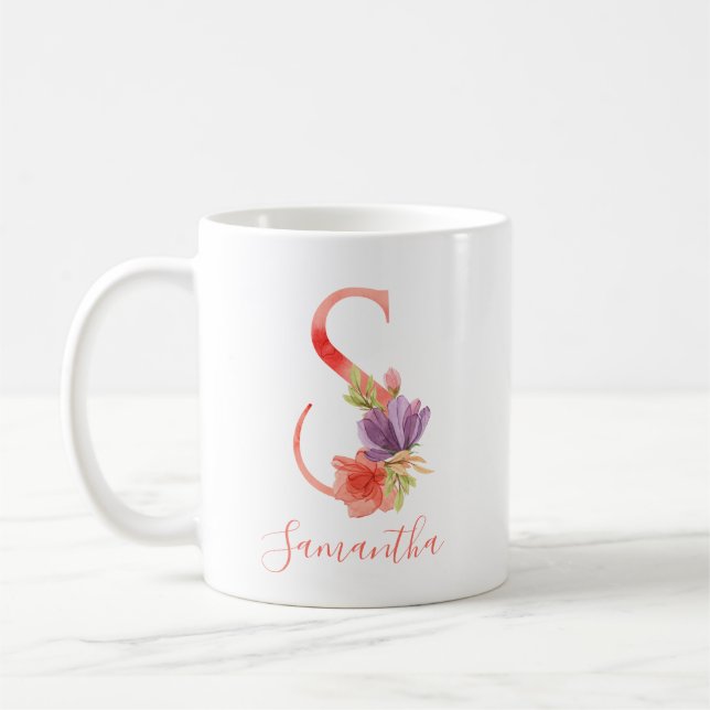 Nätt rosa vattenfärgbrev "S ", Kaffemugg (Vänster)