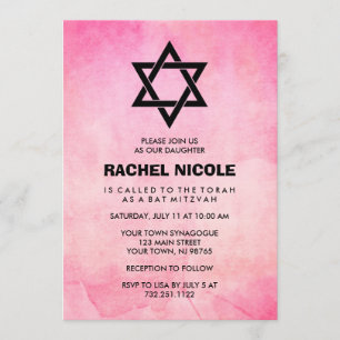 Nätt rosa vattenfärgLook med svart bat mitzvah Inbjudningar