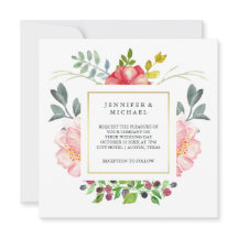 Nätt rosa vattenfärgpioner med guld- bröllop