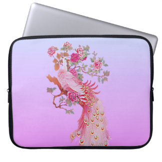 Nätt rosa vintagepåfågel och blommar laptop sleeve