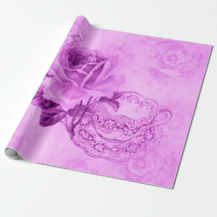 Nätt rosa vintagetekopp&Flowers som slår in papp Presentpapper