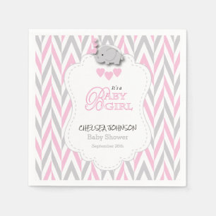 Nätt rosa-, vit- & gråttelefantbaby shower 2 pappersservett