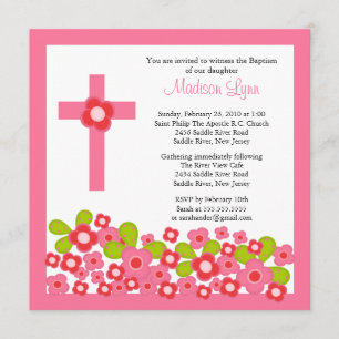 Nätt rosablommor & argt heligt dop inbjudningar