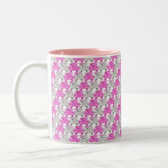 Nätt rosor och klar Rhinestoneranddesign Två-Tonad Mugg (Vänster)