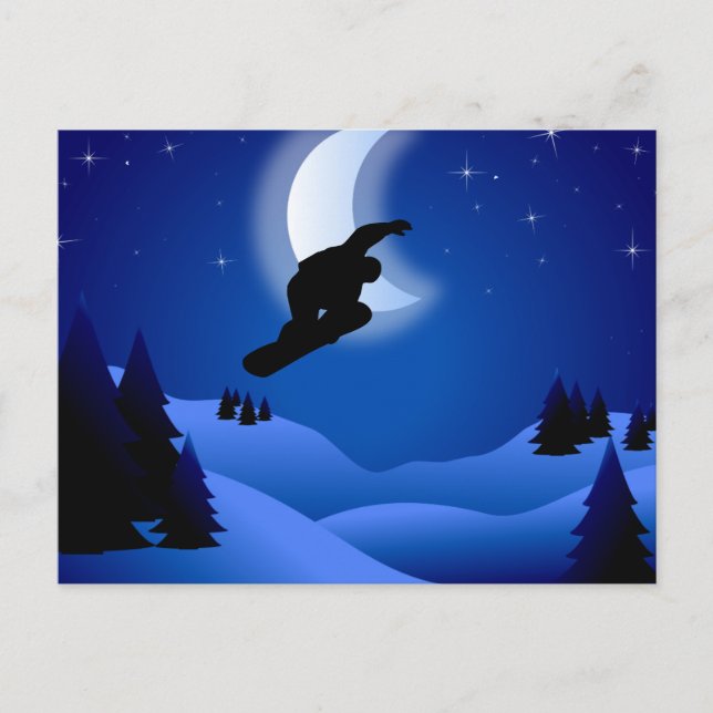 Natt Silhouette Snowboarding Mountain Postcard Vykort (Framsida)