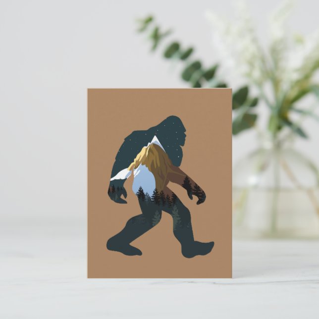 Natt Skog Bigfoot Vykort (Stående Fram)
