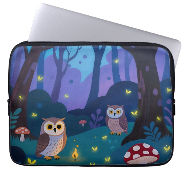 Natt Skogsugglor Illustration Laptop Fodral (Framsidan)