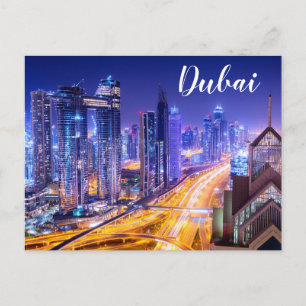 Natt Skyline Dubai Förenade Arabemiraten Vykort