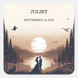 Natt Solnedgång Måne Moln Skymning Bröllopsfest fö Fyrkantigt Klistermärke