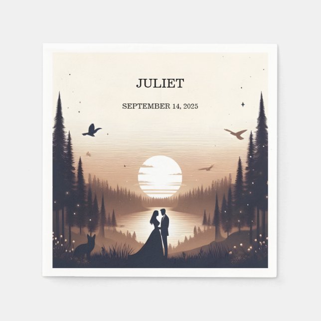 Natt Solnedgång Måne Moln Skymning Bröllopsfest fö Pappersservett (Framsidan)